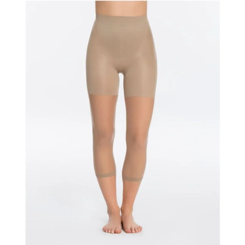 SPANX Footless Sheer Tummy Thigh Control Cropped Length Nude